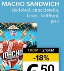 Macho Sandwich sladoled, Ledo, 3x106ml, pak